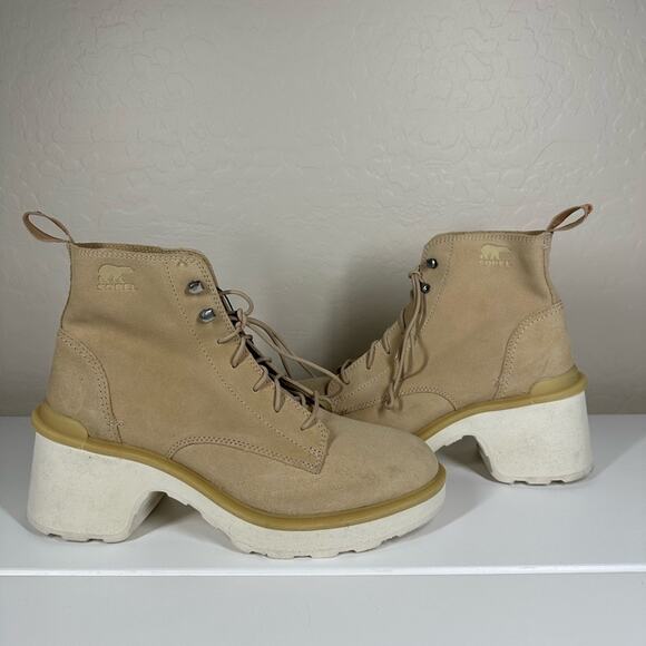 Sorel Hi-Line Waterproof Lace-Up Leather Suede Boots Chunky Heel Tan Sz 11 - Picture 3 of 14